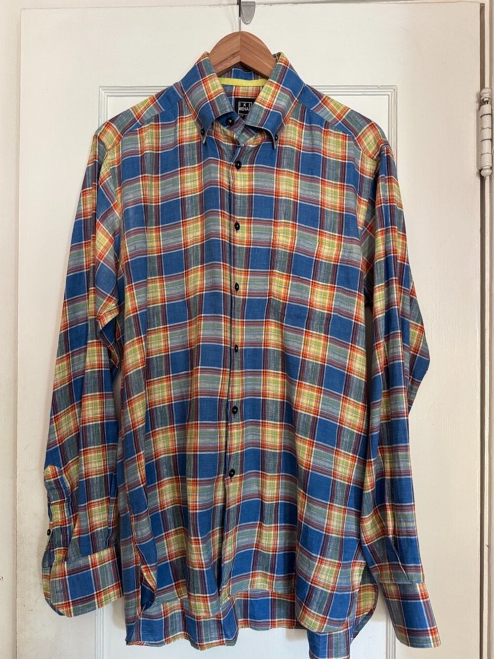 Ike Behar Blue, Yellow & Cream Plaid Button-Down Shirt